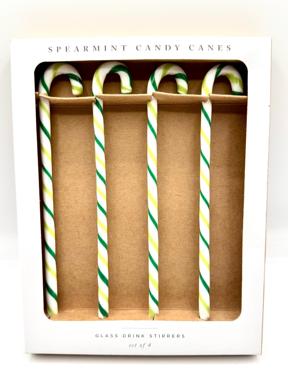 Terrain Glass Candy Cane Cocktail Stirrers, Set of 4, Green